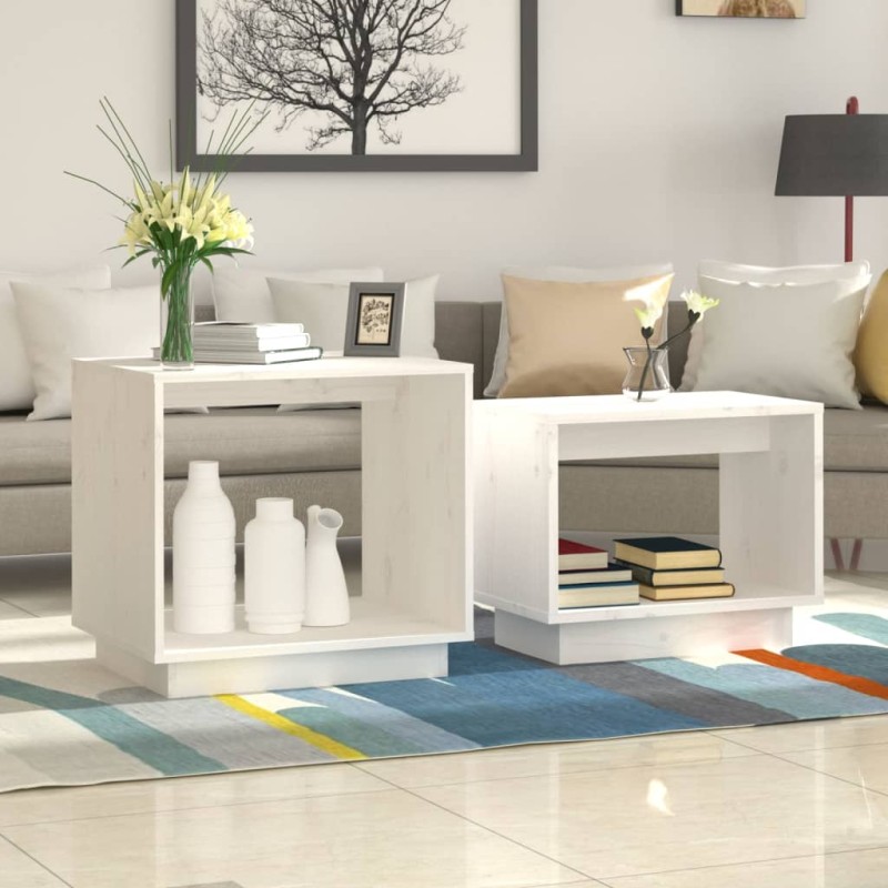 vidaXL Satztische 2 Stk. Weiß Massivholz Kiefer vidaXL Satztische 2 Stk. Weiß Massivholz Kiefer