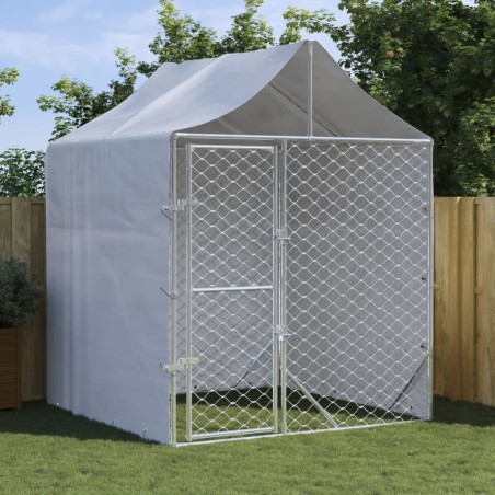 vidaXL Outdoor-Hundezwinger mit Dach Silber 2x2x2,5 m Verzinkter Stahl