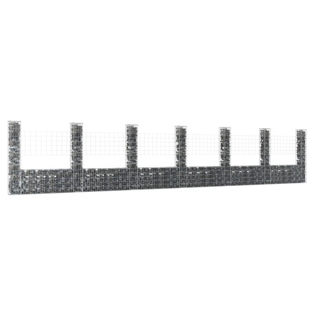 vidaXL Gabionenkorb U-Form mit 7 Säulen Eisen 740x20x150 cm