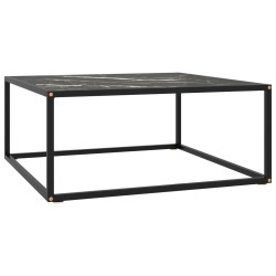 vidaXL Couchtisch Schwarz mit Schwarzem Glas in Marmor-Optik 80x80x35