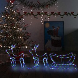vidaXL Weihnachtsdekoration Rentiere und Schlitten Outdoor 576 LEDs