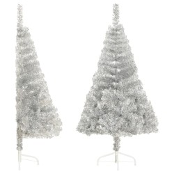 vidaXL Künstlicher Halb-Weihnachtsbaum mit Ständer Silbern 120 cm PVC