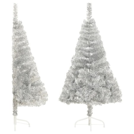 vidaXL Künstlicher Halb-Weihnachtsbaum mit Ständer Silbern 120 cm PVC