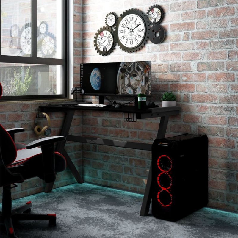 vidaXL Gaming-Schreibtisch mit LED und Y-Gestell Schwarz 90x60x75 cm vidaXL Gaming-Schreibtisch mit LED und Y-Gestell Schwarz 90x60x75 cm