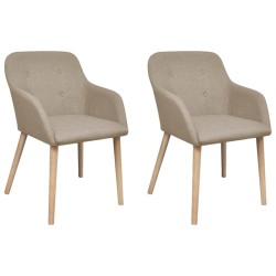 vidaXL Esszimmerstühle 2 Stk. Beige Stoff und Massivholz Eiche