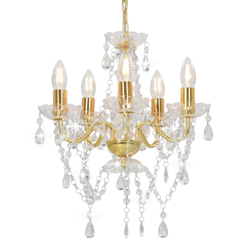vidaXL Kronleuchter mit Perlen Golden Rund 5×E14 vidaXL Kronleuchter mit Perlen Golden Rund 5×E14