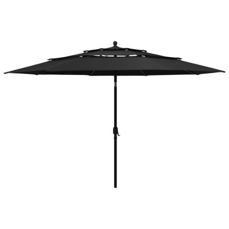 vidaXL Sonnenschirm mit Aluminium-Mast 3-lagig Schwarz 3,5 m