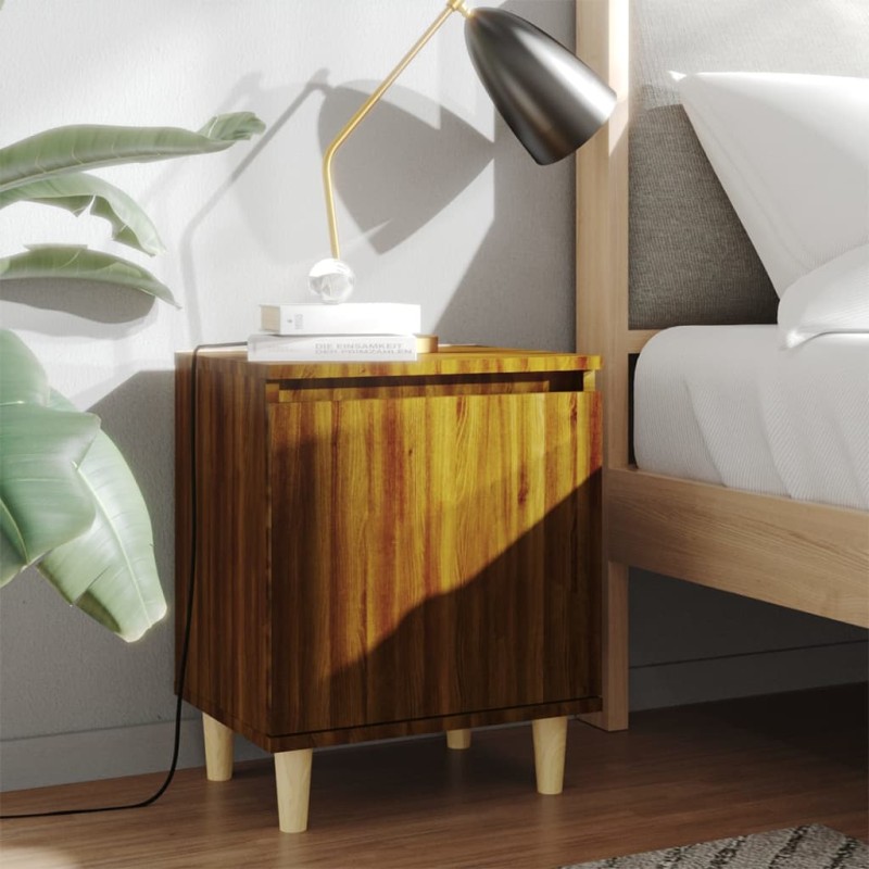vidaXL Nachttisch mit Massivholz-Beinen Braun Eichen-Optik 40x30x50cm vidaXL Nachttisch mit Massivholz-Beinen Braun Eichen-Optik 40x30x50cm