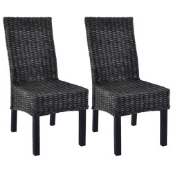 vidaXL Esszimmerstühle 2 Stk. Schwarz Kubu Rattan und Mango Holz