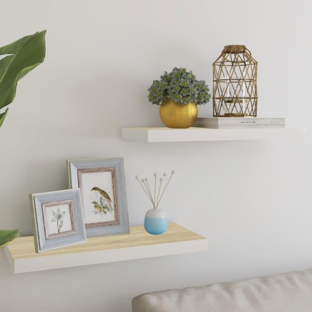 vidaXL Schweberegale 2 Stk. Eiche und Weiß 60x23,5x3,8 cm MDF