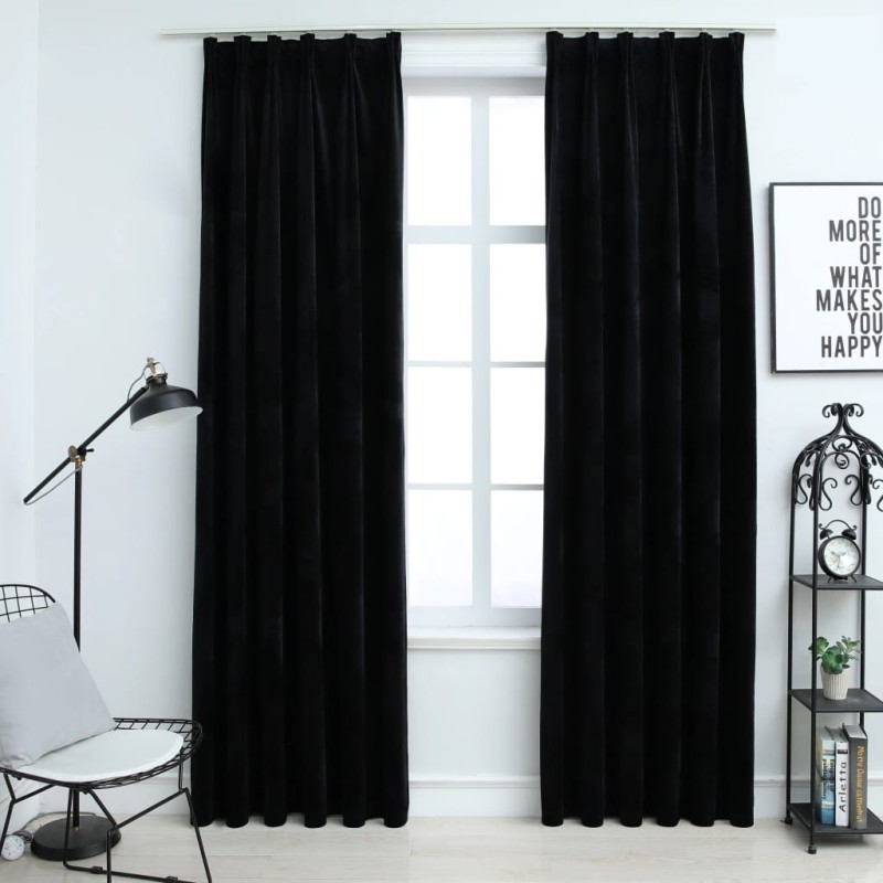 vidaXL Verdunkelungsvorhänge mit Haken 2 Stk. Samt Schwarz 140x245 cm vidaXL Verdunkelungsvorhänge mit Haken 2 Stk. Samt Schwarz 140x245 cm