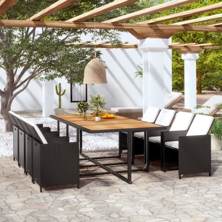 vidaXL 13-tlg. Garten-Essgruppe mit Auflagen Poly Rattan Schwarz