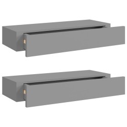 vidaXL Wand-Schubladenregale 2 Stk. Grau 60x23,5x10 cm MDF