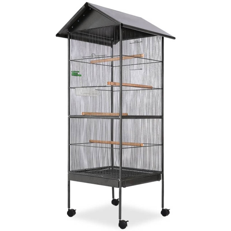 vidaXL Vogelkäfig mit Dach Stahl Schwarz 66x66x155 cm vidaXL Vogelkäfig mit Dach Stahl Schwarz 66x66x155 cm
