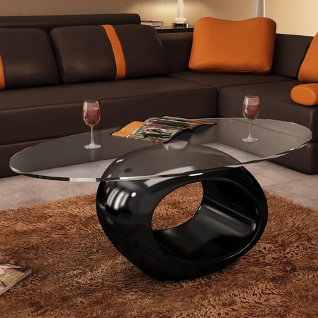 vidaXL Couchtisch mit Ovaler Glasplatte Hochglanz Schwarz 