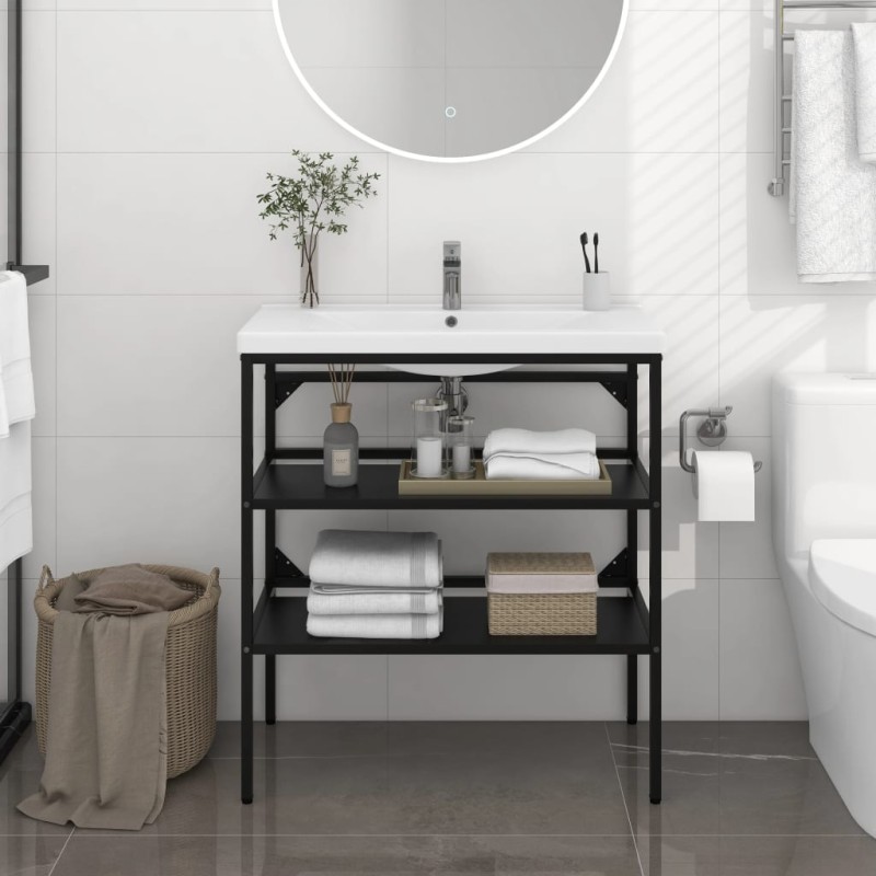 vidaXL Badezimmer Waschtischgestell Schwarz 79x38x83 cm Eisen vidaXL Badezimmer Waschtischgestell Schwarz 79x38x83 cm Eisen