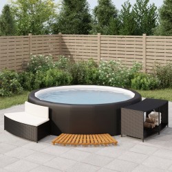 Whirlpool-Umrandung Schwarz Poly-Rattan und Massivholz Akazie