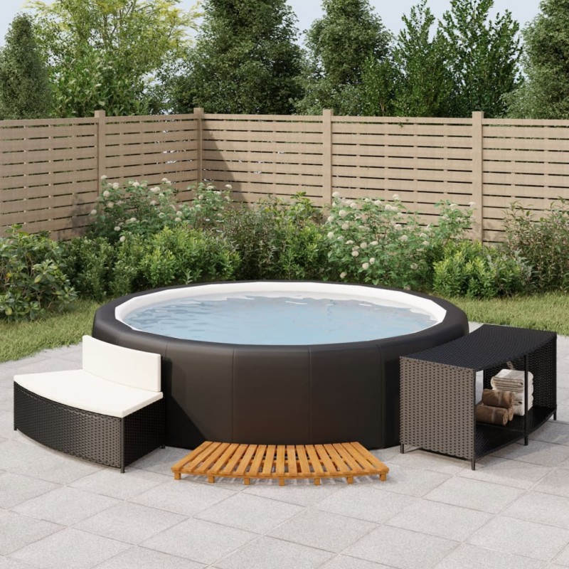 Whirlpool-Umrandung Schwarz Poly-Rattan und Massivholz Akazie Whirlpool-Umrandung Schwarz Poly-Rattan und Massivholz Akazie