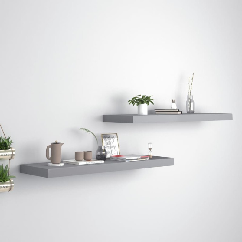 vidaXL Schweberegale 2 Stk. Grau 80x23,5x3,8 cm MDF vidaXL Schweberegale 2 Stk. Grau 80x23,5x3,8 cm MDF