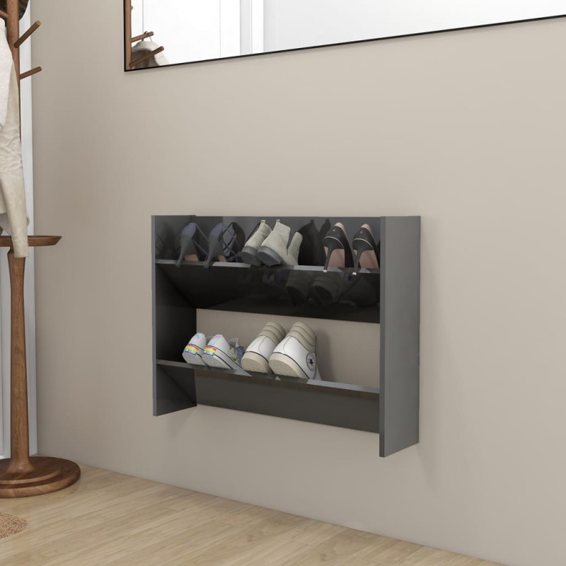 vidaXL Wand-Schuhschrank Hochglanz-Grau 80x18x60 cm Holzwerkstoff vidaXL Wand-Schuhschrank Hochglanz-Grau 80x18x60 cm Holzwerkstoff