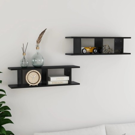 vidaXL Wandregale 2 Stk. Hochglanz-Schwarz 75x18x20 cm Holzwerkstoff