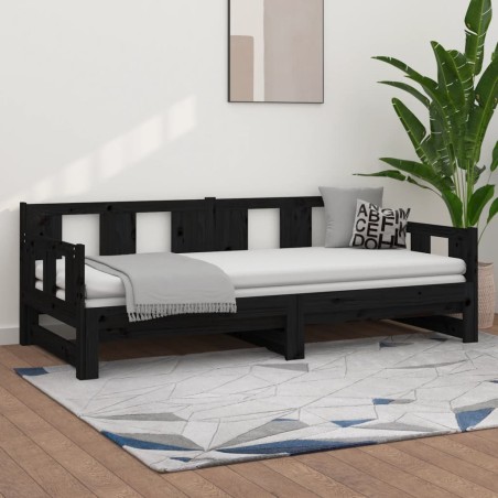 vidaXL Tagesbett Ausziehbar Schwarz Massivholz Kiefer 2x(90x190) cm