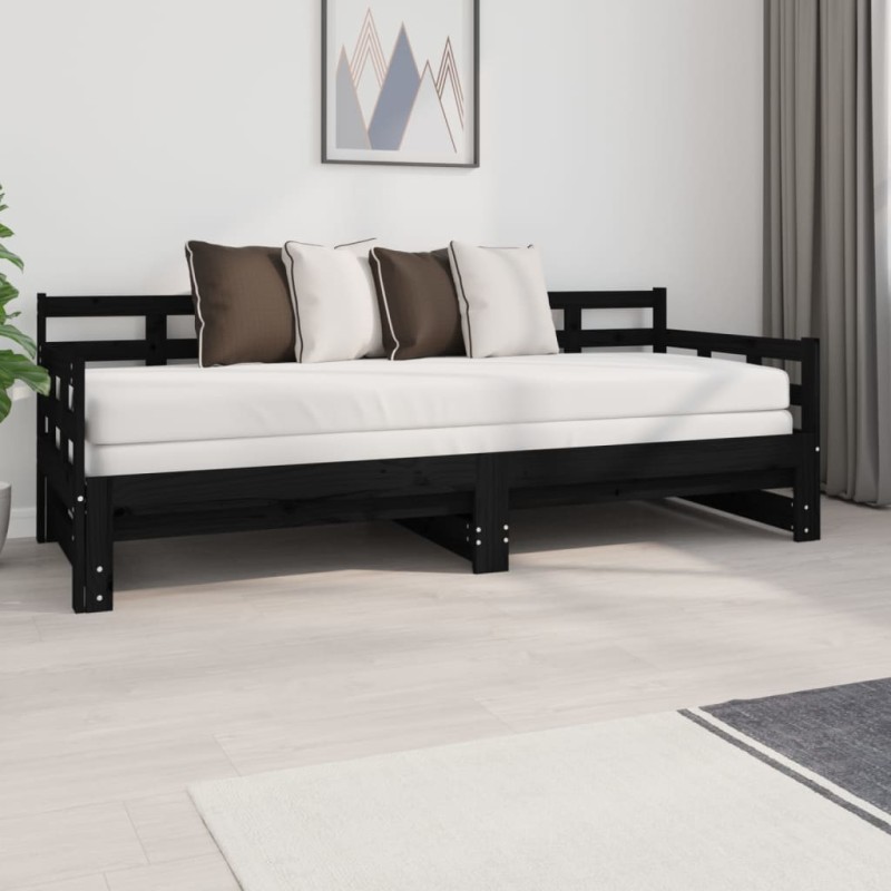 vidaXL Tagesbett Ausziehbar Schwarz Massivholz Kiefer 2x(80x200) cm vidaXL Tagesbett Ausziehbar Schwarz Massivholz Kiefer 2x(80x200) cm