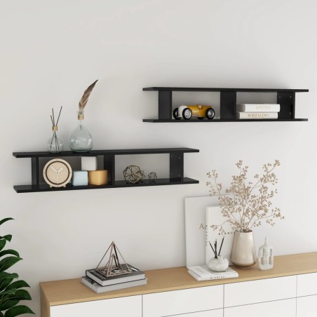 vidaXL Wandregale 2 Stk. Hochglanz-Schwarz 105x18x20 cm Holzwerkstoff