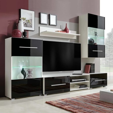 vidaXL Fünfteilige Wohnwand TV-Schrank mit LED-Beleuchtung Schwarz