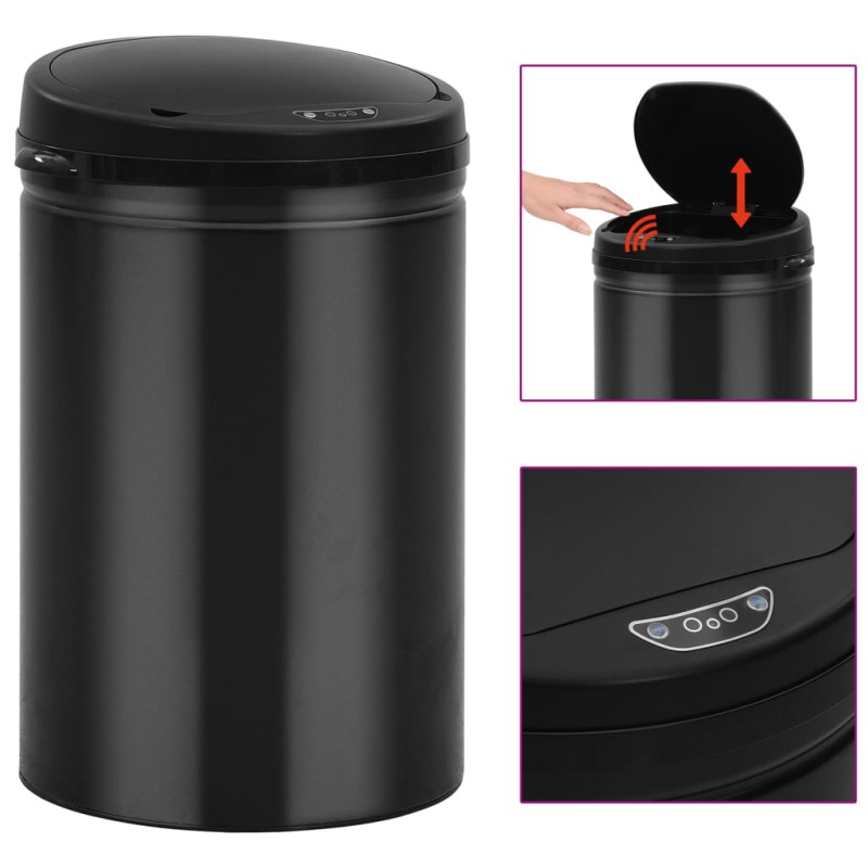vidaXL Automatischer Sensor-Mülleimer 30 L Kohlenstoffstahl Schwarz vidaXL Automatischer Sensor-Mülleimer 30 L Kohlenstoffstahl Schwarz