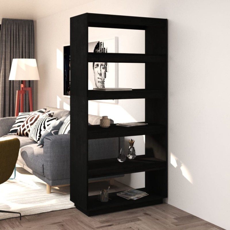 vidaXL Bücherregal/Raumteiler Schwarz 80x35x167 cm Massivholz Kiefer vidaXL Bücherregal/Raumteiler Schwarz 80x35x167 cm Massivholz Kiefer
