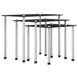 vidaXL Satztische 3 Stk. Schwarz Hartglas   