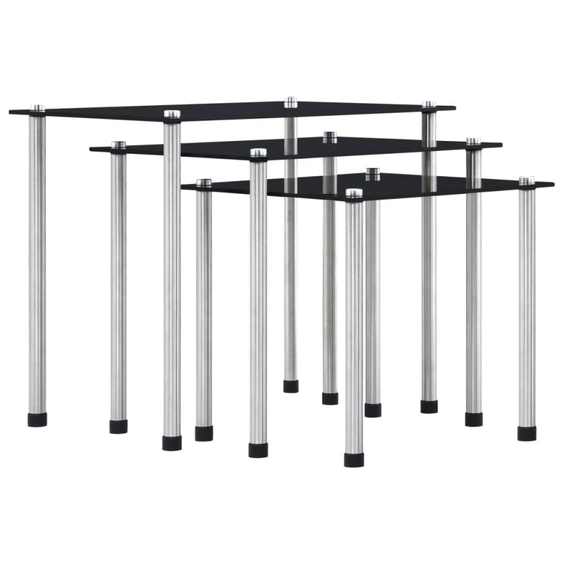 vidaXL Satztische 3 Stk. Schwarz Hartglas vidaXL Satztische 3 Stk. Schwarz Hartglas