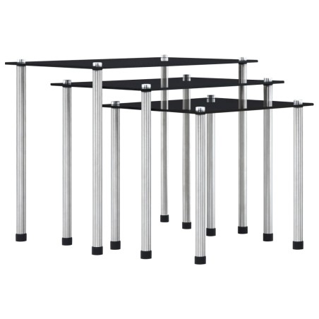 vidaXL Satztische 3 Stk. Schwarz Hartglas   