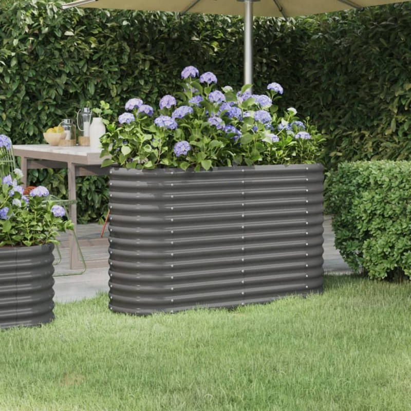 vidaXL Hochbeet Pulverbeschichteter Stahl 114x40x68 cm Grau vidaXL Hochbeet Pulverbeschichteter Stahl 114x40x68 cm Grau