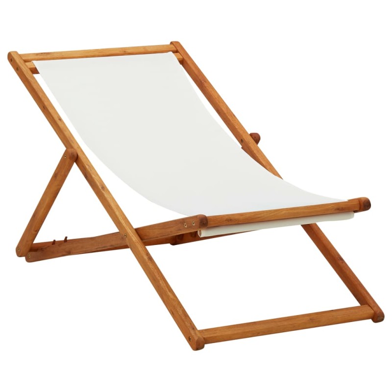 vidaXL Strandstuhl Klappbar Eukalyptusholz und Stoff Cremeweiß vidaXL Strandstuhl Klappbar Eukalyptusholz und Stoff Cremeweiß