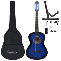 vidaXL 12-tlg. Klassikgitarren-Set für Anfänger Blau 4/4 39"     