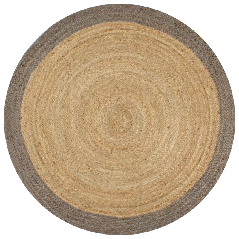 vidaXL Teppich Handgefertigt Jute mit Grauem Rand 120 cm vidaXL Teppich Handgefertigt Jute mit Grauem Rand 120 cm