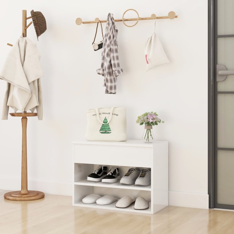 vidaXL Schuhbank Hochglanz-Weiß 60x30x45 cm Holzwerkstoff vidaXL Schuhbank Hochglanz-Weiß 60x30x45 cm Holzwerkstoff