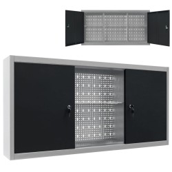 vidaXL Wand-Werkzeugschrank Industrie-Stil Metall Grau und Schwarz