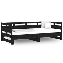vidaXL Tagesbett Ausziehbar Schwarz Massivholz Kiefer 2x(90x200) cm