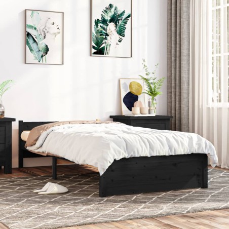 vidaXL Massivholzbett Schwarz 90x200 cm