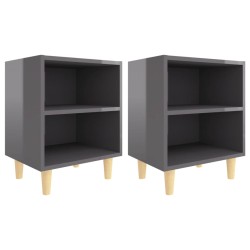 vidaXL Nachttische Massivholz-Beine 2 Stk. Hochglanz-Grau 40x30x50 cm