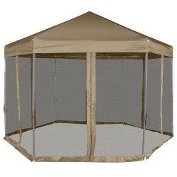 vidaXL Faltpavillon mit Seitenwänden Sechseckig 3,6x3,1m Taupe 220g/m²