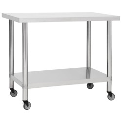 vidaXL Küchen-Arbeitstisch mit Rollen 100x30x85 cm Edelstahl