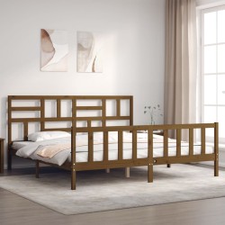 Massivholzbett mit Kopfteil Honigbraun 200x200 cm