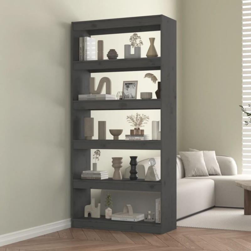 vidaXL Bücherregal/Raumteiler Grau 80x30x167,4 cm Massivholz Kiefer vidaXL Bücherregal/Raumteiler Grau 80x30x167,4 cm Massivholz Kiefer