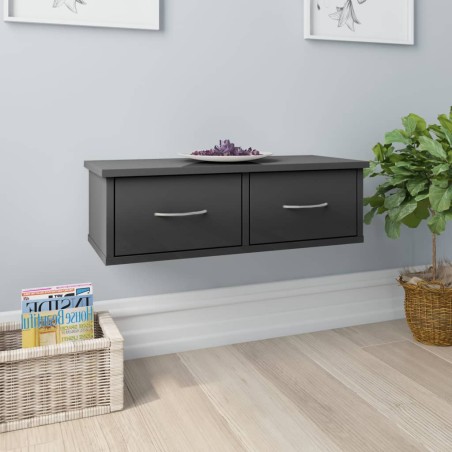 vidaXL Wand-Schubladenregal Hochglanz-Grau 60x26x18,5 cm Holzwerkstoff