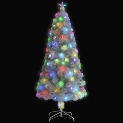 vidaXL Künstlicher Weihnachtsbaum mit LED Weiß 150 cm Glasfaser