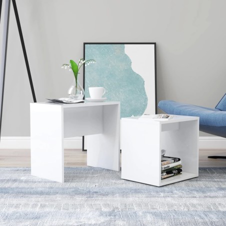 vidaXL Couchtisch-Set Hochglanz-Weiß 48x30x45 cm Holzwerkstoff